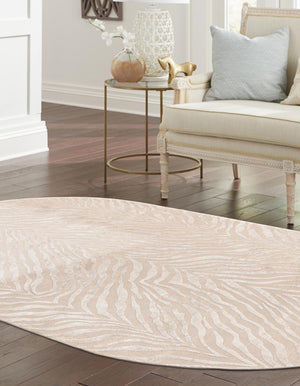 Ivory Beige 5' 3 x 8' Finsbury Oval Area Rug 60% Polypropylene & 40% Polyester Contemporary Carpet for Living Rooms, Dining, Offices for Sale at Rug Engine
