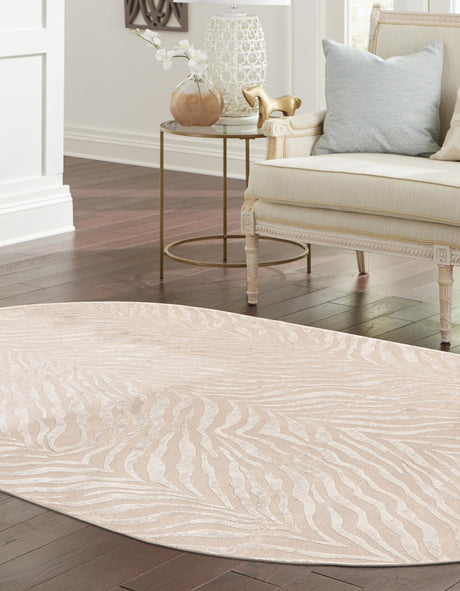 Ivory Beige 5' 3 x 8' Finsbury Oval Area Rug 60% Polypropylene & 40% Polyester Contemporary Carpet for Living Rooms, Dining, Offices for Sale at Rug Engine