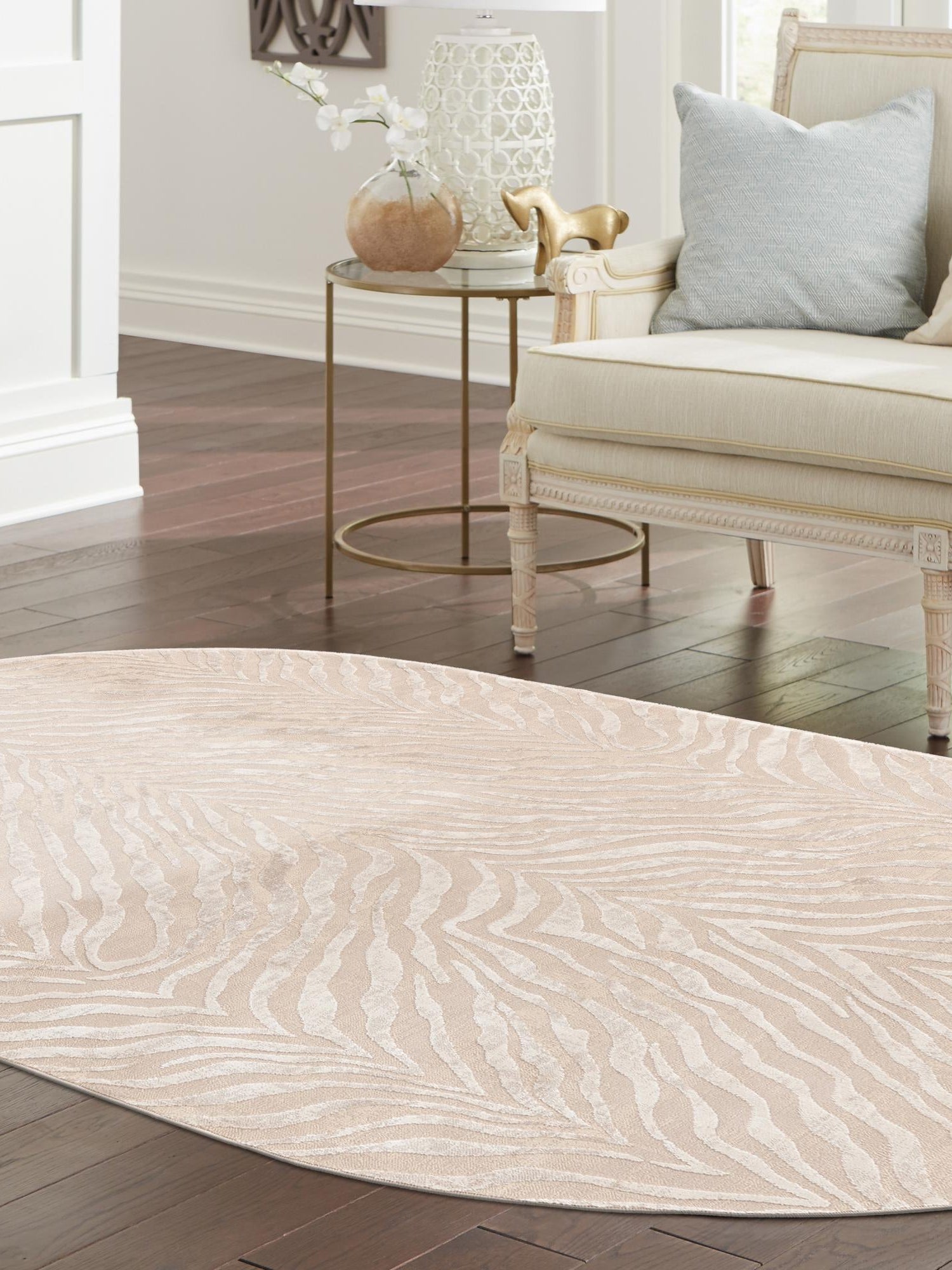Ivory Beige 3' 3 x 5' 3 Finsbury Oval Area Rug 60% Polypropylene & 40% Polyester Contemporary Carpet for Living Rooms, Dining, Offices for Sale at Rug Engine