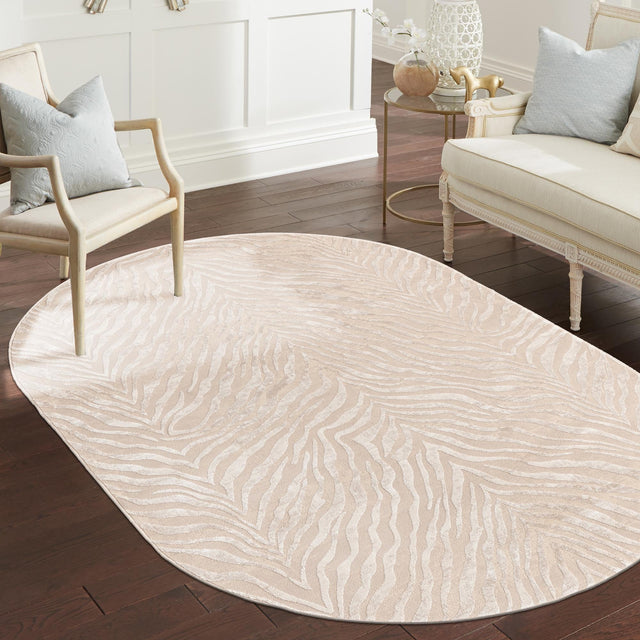 Ivory Beige 5' 3 x 8' Finsbury Oval Area Rug 60% Polypropylene & 40% Polyester Contemporary Carpet for Living Rooms, Dining, Offices for Sale at Rug Engine