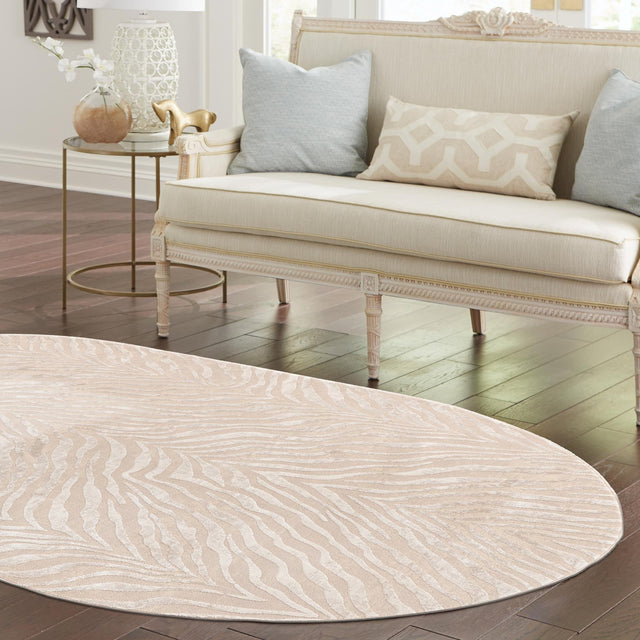 Ivory Beige 5' 3 x 8' Finsbury Oval Area Rug 60% Polypropylene & 40% Polyester Contemporary Carpet for Living Rooms, Dining, Offices for Sale at Rug Engine