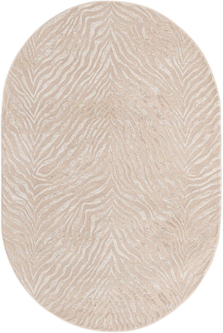 Ivory Beige 5' 3 x 8' Finsbury Oval Area Rug 60% Polypropylene & 40% Polyester Contemporary Carpet for Living Rooms, Dining, Offices for Sale at Rug Engine