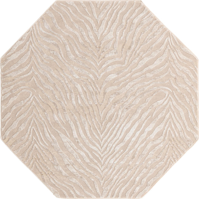 Ivory Beige 5' 3 x 5' 3 Finsbury Octagon Area Rug 60% Polypropylene & 40% Polyester Contemporary Carpet for Living Rooms, Dining, Offices for Sale at Rug Engine