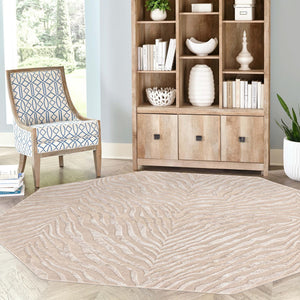 Ivory Beige 5' 3 x 5' 3 Finsbury Octagon Area Rug 60% Polypropylene & 40% Polyester Contemporary Carpet for Living Rooms, Dining, Offices for Sale at Rug Engine