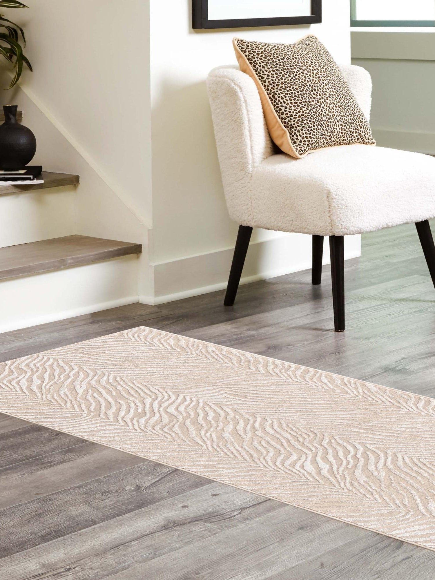 Ivory Beige 2' x 5' 1 Finsbury Runner Area Rug 60% Polypropylene & 40% Polyester Contemporary Carpet for Living Rooms, Dining, Offices for Sale at Rug Engine