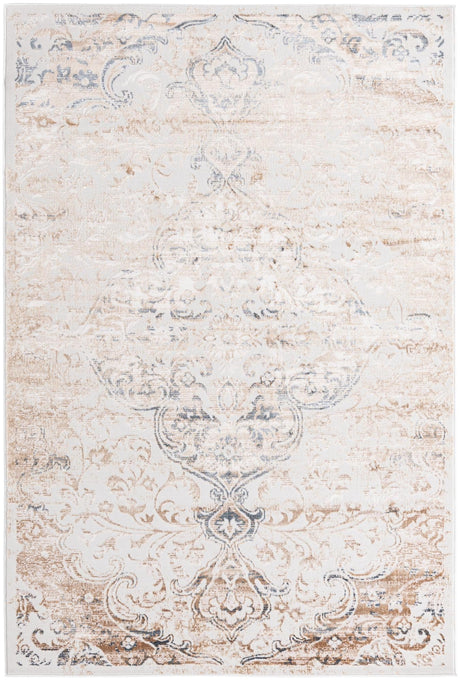 Ivory 5' 3 x 8' Highbury Rectangle Area Rug 60% Polypropylene & 40% Polyester With Jute Backing Vintage Distressed Traditional Carpet for Sale at Rug Engine