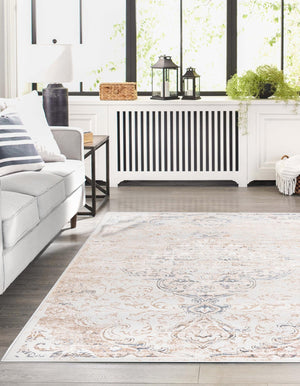 Ivory 5' 3 x 8' Highbury Rectangle Area Rug 60% Polypropylene & 40% Polyester With Jute Backing Vintage Distressed Traditional Carpet for Sale at Rug Engine