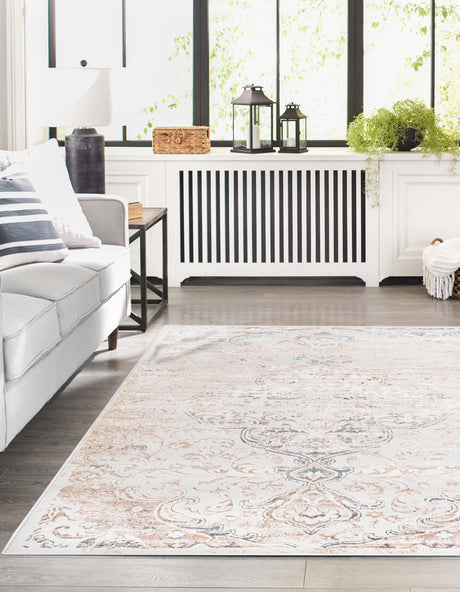 Ivory 5' 3 x 8' Highbury Rectangle Area Rug 60% Polypropylene & 40% Polyester With Jute Backing Vintage Distressed Traditional Carpet for Sale at Rug Engine
