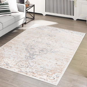 Ivory 5' 3 x 8' Highbury Rectangle Area Rug 60% Polypropylene & 40% Polyester With Jute Backing Vintage Distressed Traditional Carpet for Sale at Rug Engine