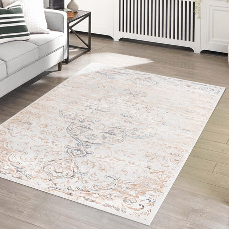 Ivory 5' 3 x 8' Highbury Rectangle Area Rug 60% Polypropylene & 40% Polyester With Jute Backing Vintage Distressed Traditional Carpet for Sale at Rug Engine