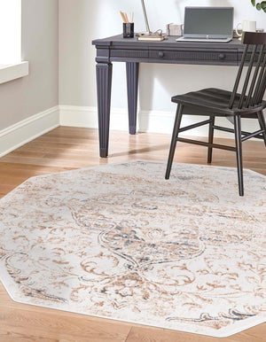 Ivory 7' 10 x 7' 10 Highbury Octagon Area Rug 60% Polypropylene & 40% Polyester With Jute Backing Vintage Distressed Traditional Carpet for Sale at Rug Engine
