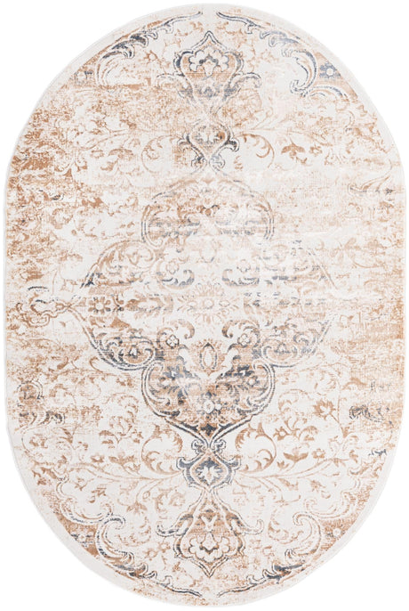 Ivory 5' 3 x 8' Highbury Oval Area Rug 60% Polypropylene & 40% Polyester With Jute Backing Vintage Distressed Traditional Carpet for Sale at Rug Engine