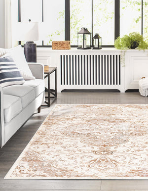 Cream 5' 3 x 8' Highbury Rectangle Area Rug 60% Polypropylene & 40% Polyester With Jute Backing Vintage Distressed Traditional Carpet for Sale at Rug Engine