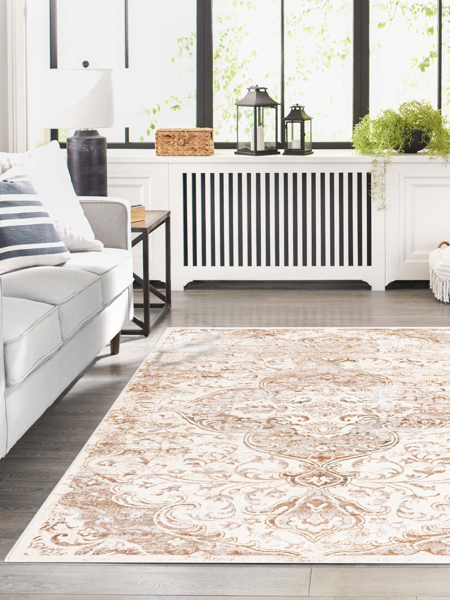 Cream 4' x 6' Highbury Rectangle Area Rug 60% Polypropylene & 40% Polyester With Jute Backing Vintage Distressed Traditional Carpet for Sale at Rug Engine