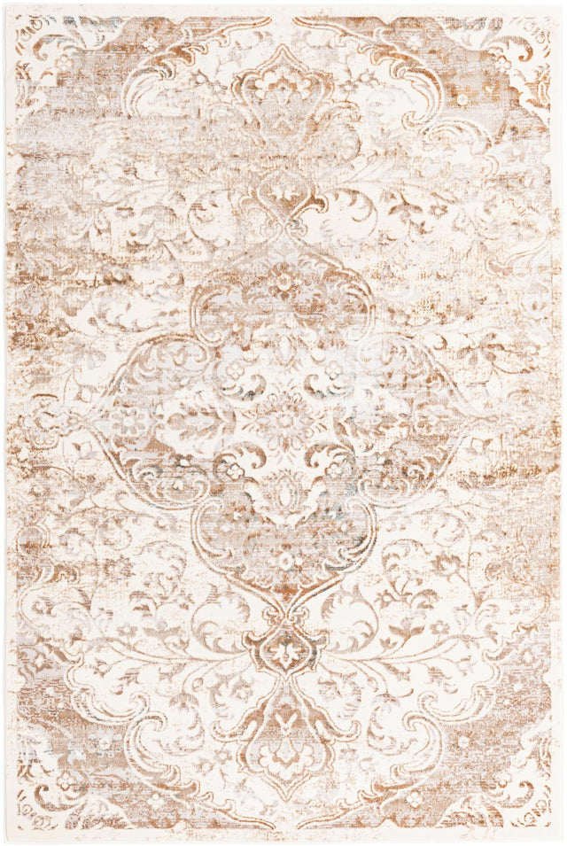 Cream 5' 3 x 8' Highbury Rectangle Area Rug 60% Polypropylene & 40% Polyester With Jute Backing Vintage Distressed Traditional Carpet for Sale at Rug Engine