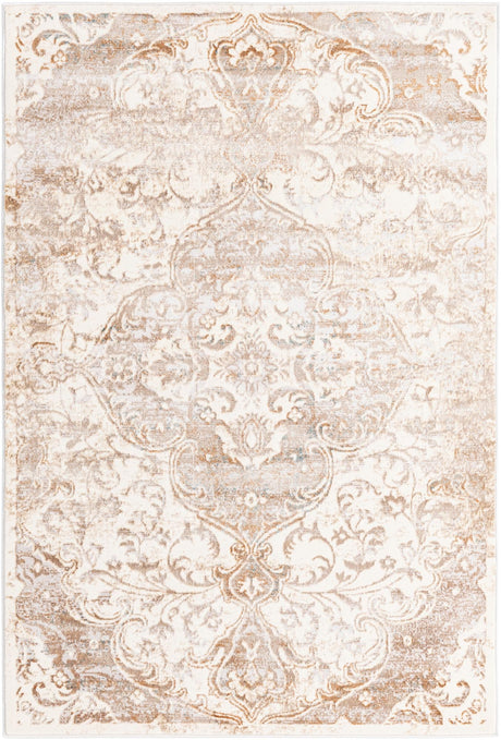 Cream 4' x 6' Highbury Rectangle Area Rug 60% Polypropylene & 40% Polyester With Jute Backing Vintage Distressed Traditional Carpet for Sale at Rug Engine