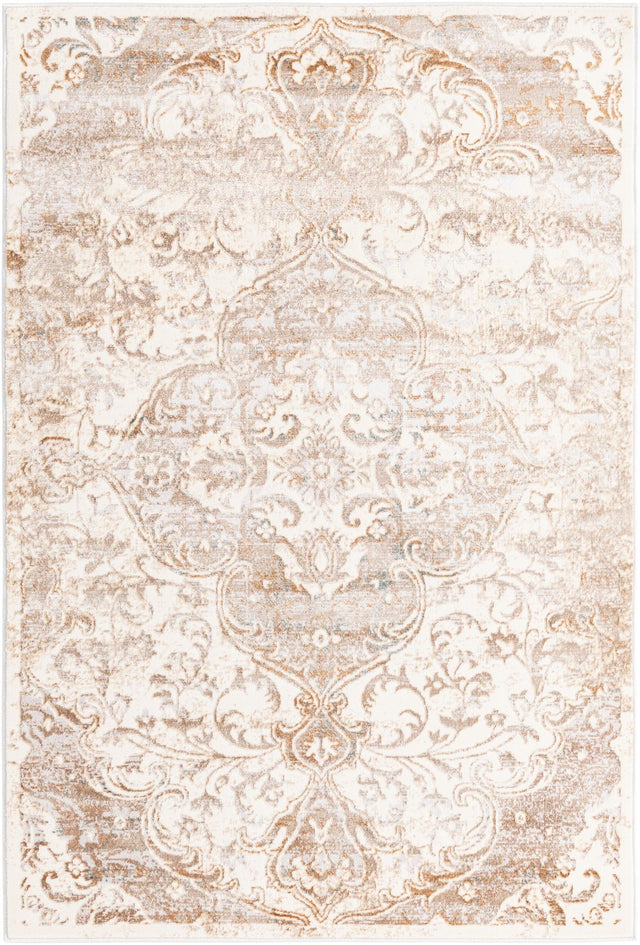 Cream 4' x 6' Highbury Rectangle Area Rug 60% Polypropylene & 40% Polyester With Jute Backing Vintage Distressed Traditional Carpet for Sale at Rug Engine