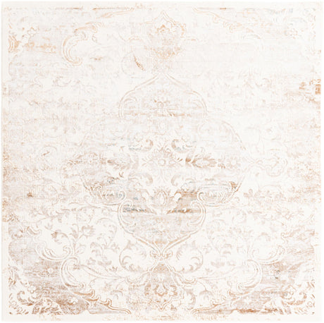 Cream 7' 10 x 7' 10 Highbury Square Area Rug 60% Polypropylene & 40% Polyester With Jute Backing Vintage Distressed Traditional Carpet for Sale at Rug Engine
