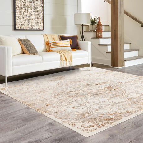 Cream 7' 10 x 7' 10 Highbury Square Area Rug 60% Polypropylene & 40% Polyester With Jute Backing Vintage Distressed Traditional Carpet for Sale at Rug Engine