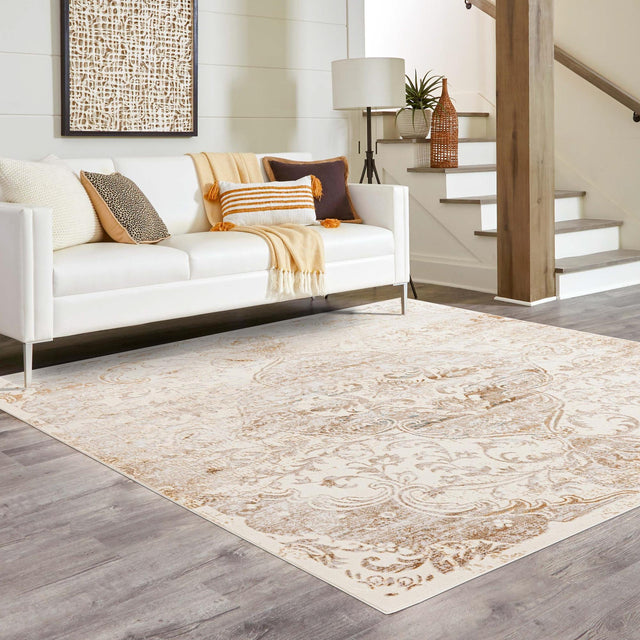 Cream 7' 10 x 7' 10 Highbury Square Area Rug 60% Polypropylene & 40% Polyester With Jute Backing Vintage Distressed Traditional Carpet for Sale at Rug Engine
