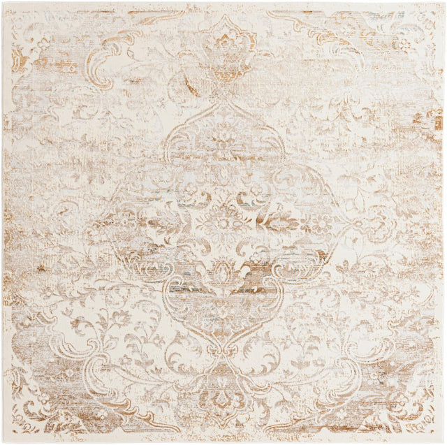 Cream 7' 10 x 7' 10 Highbury Square Area Rug 60% Polypropylene & 40% Polyester With Jute Backing Vintage Distressed Traditional Carpet for Sale at Rug Engine