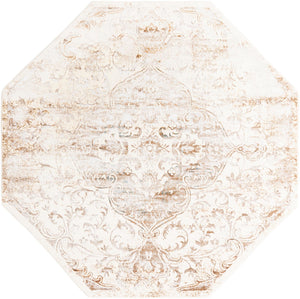Cream 7' 10 x 7' 10 Highbury Octagon Area Rug 60% Polypropylene & 40% Polyester With Jute Backing Vintage Distressed Traditional Carpet for Sale at Rug Engine