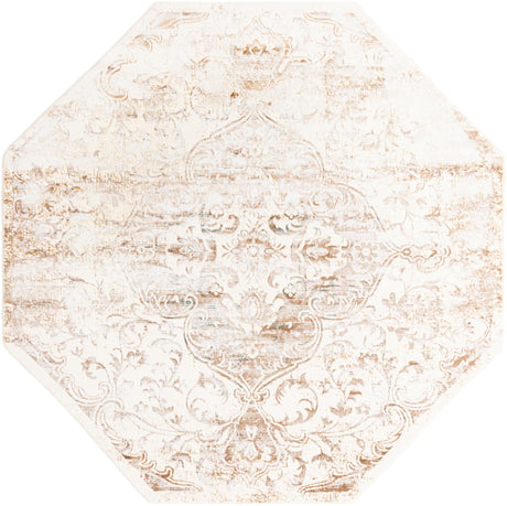 Cream 7' 10 x 7' 10 Highbury Octagon Area Rug 60% Polypropylene & 40% Polyester With Jute Backing Vintage Distressed Traditional Carpet for Sale at Rug Engine
