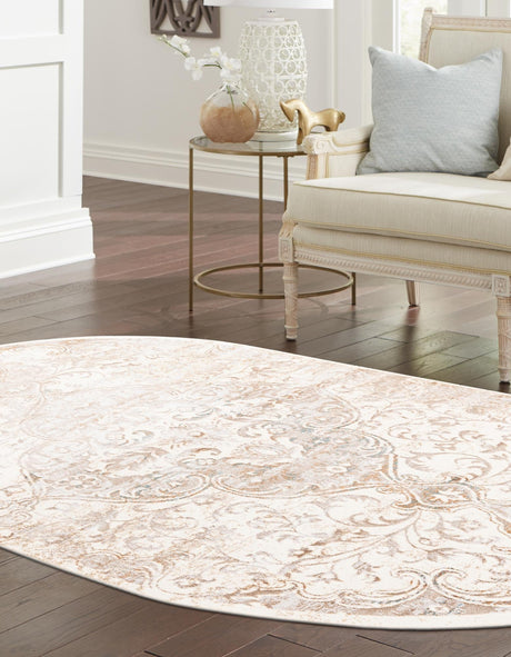 Cream 8' x 10' Highbury Oval Area Rug 60% Polypropylene & 40% Polyester With Jute Backing Vintage Distressed Traditional Carpet for Sale at Rug Engine
