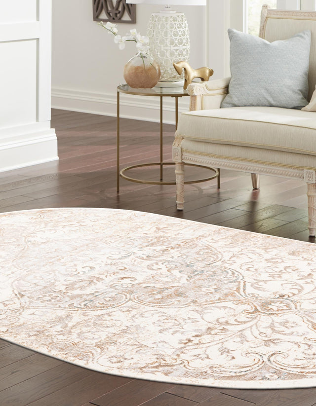 Cream 8' x 10' Highbury Oval Area Rug 60% Polypropylene & 40% Polyester With Jute Backing Vintage Distressed Traditional Carpet for Sale at Rug Engine