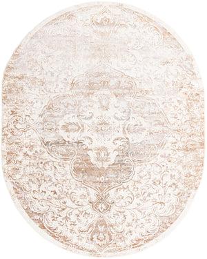 Cream 8' x 10' Highbury Oval Area Rug 60% Polypropylene & 40% Polyester With Jute Backing Vintage Distressed Traditional Carpet for Sale at Rug Engine