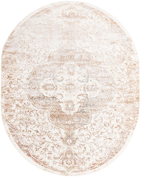 Cream 8' x 10' Highbury Oval Area Rug 60% Polypropylene & 40% Polyester With Jute Backing Vintage Distressed Traditional Carpet for Sale at Rug Engine