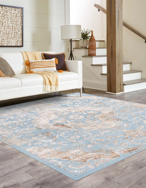 Teal 7' 10 x 7' 10 Highbury Square Area Rug 60% Polypropylene & 40% Polyester With Jute Backing Vintage Distressed Traditional Carpet for Sale at Rug Engine