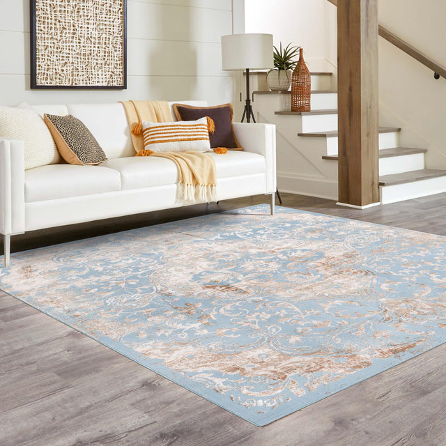Teal 7' 10 x 7' 10 Highbury Square Area Rug 60% Polypropylene & 40% Polyester With Jute Backing Vintage Distressed Traditional Carpet for Sale at Rug Engine