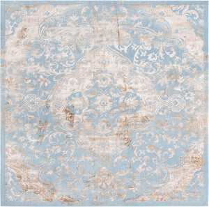Teal 7' 10 x 7' 10 Highbury Square Area Rug 60% Polypropylene & 40% Polyester With Jute Backing Vintage Distressed Traditional Carpet for Sale at Rug Engine