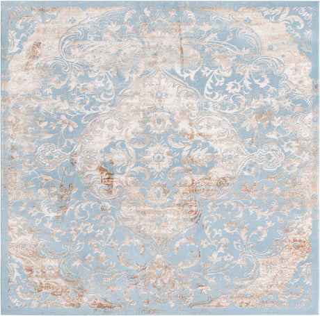 Teal 7' 10 x 7' 10 Highbury Square Area Rug 60% Polypropylene & 40% Polyester With Jute Backing Vintage Distressed Traditional Carpet for Sale at Rug Engine