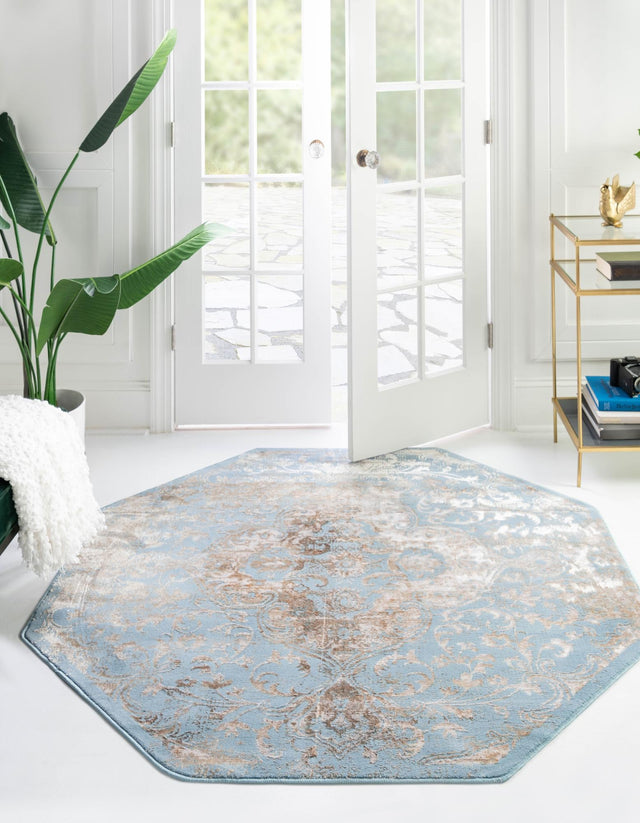 Teal 7' 10 x 7' 10 Highbury Octagon Area Rug 60% Polypropylene & 40% Polyester With Jute Backing Vintage Distressed Traditional Carpet for Sale at Rug Engine