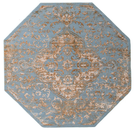 Teal 7' 10 x 7' 10 Highbury Octagon Area Rug 60% Polypropylene & 40% Polyester With Jute Backing Vintage Distressed Traditional Carpet for Sale at Rug Engine