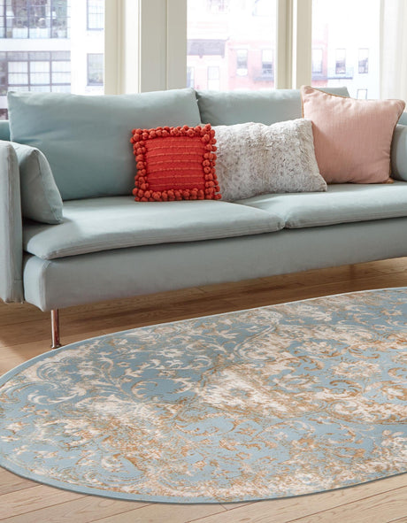 Teal 7' 10 x 10' Highbury Oval Area Rug 60% Polypropylene & 40% Polyester With Jute Backing Vintage Distressed Traditional Carpet for Sale at Rug Engine