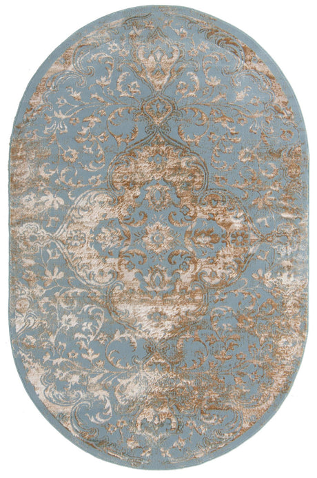 Teal 5' 3 x 8' Highbury Oval Area Rug 60% Polypropylene & 40% Polyester With Jute Backing Vintage Distressed Traditional Carpet for Sale at Rug Engine