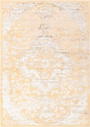 Yellow 7' x 10' Highbury Rectangle Area Rug 60% Polypropylene & 40% Polyester With Jute Backing Vintage Distressed Traditional Carpet for Sale at Rug Engine