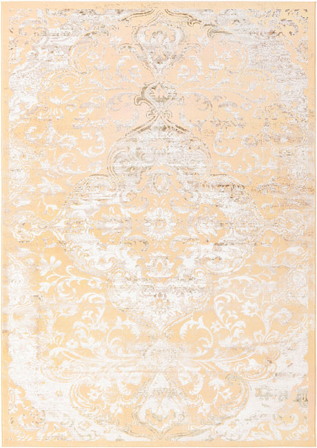 Yellow 7' x 10' Highbury Rectangle Area Rug 60% Polypropylene & 40% Polyester With Jute Backing Vintage Distressed Traditional Carpet for Sale at Rug Engine