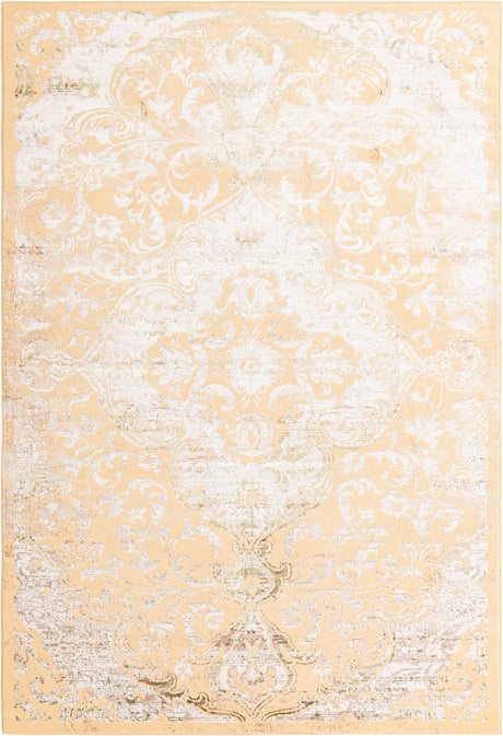 Yellow 6' x 9' Highbury Rectangle Area Rug 60% Polypropylene & 40% Polyester With Jute Backing Vintage Distressed Traditional Carpet for Sale at Rug Engine