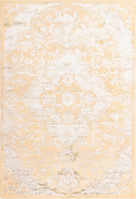 Yellow 6' x 9' Highbury Rectangle Area Rug 60% Polypropylene & 40% Polyester With Jute Backing Vintage Distressed Traditional Carpet for Sale at Rug Engine