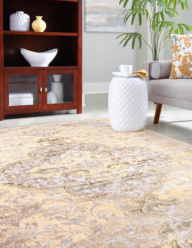 Yellow 9' x 12' Highbury Rectangle Area Rug 60% Polypropylene & 40% Polyester With Jute Backing Vintage Distressed Traditional Carpet for Sale at Rug Engine