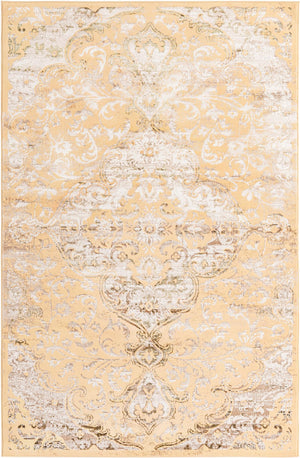 Yellow 5' 3 x 8' Highbury Rectangle Area Rug 60% Polypropylene & 40% Polyester With Jute Backing Vintage Distressed Traditional Carpet for Sale at Rug Engine