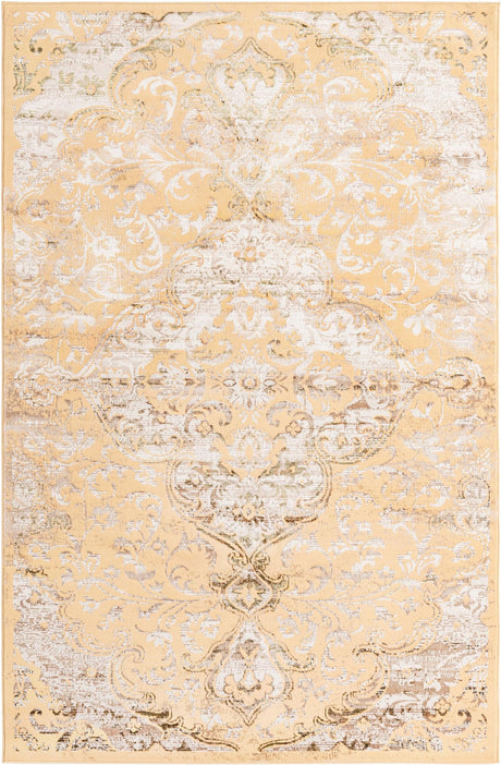 Yellow 5' 3 x 8' Highbury Rectangle Area Rug 60% Polypropylene & 40% Polyester With Jute Backing Vintage Distressed Traditional Carpet for Sale at Rug Engine