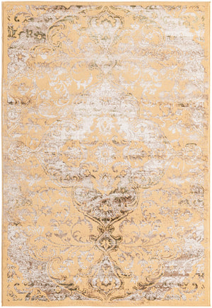 Yellow 4' x 6' Highbury Rectangle Area Rug 60% Polypropylene & 40% Polyester With Jute Backing Vintage Distressed Traditional Carpet for Sale at Rug Engine