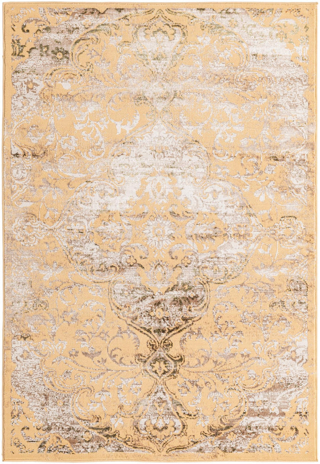 Yellow 4' x 6' Highbury Rectangle Area Rug 60% Polypropylene & 40% Polyester With Jute Backing Vintage Distressed Traditional Carpet for Sale at Rug Engine