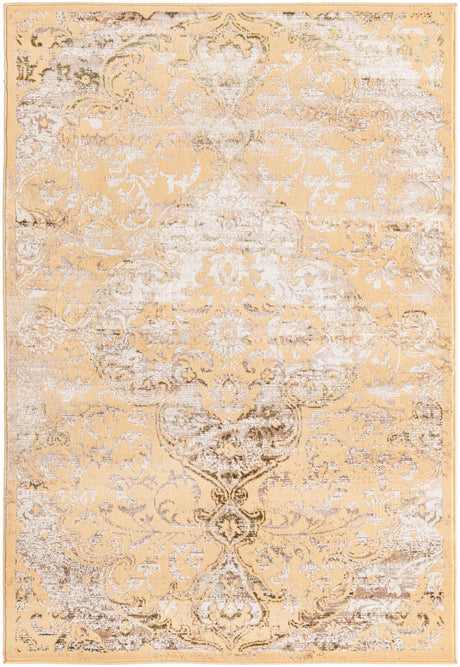 Yellow 4' x 6' Highbury Rectangle Area Rug 60% Polypropylene & 40% Polyester With Jute Backing Vintage Distressed Traditional Carpet for Sale at Rug Engine