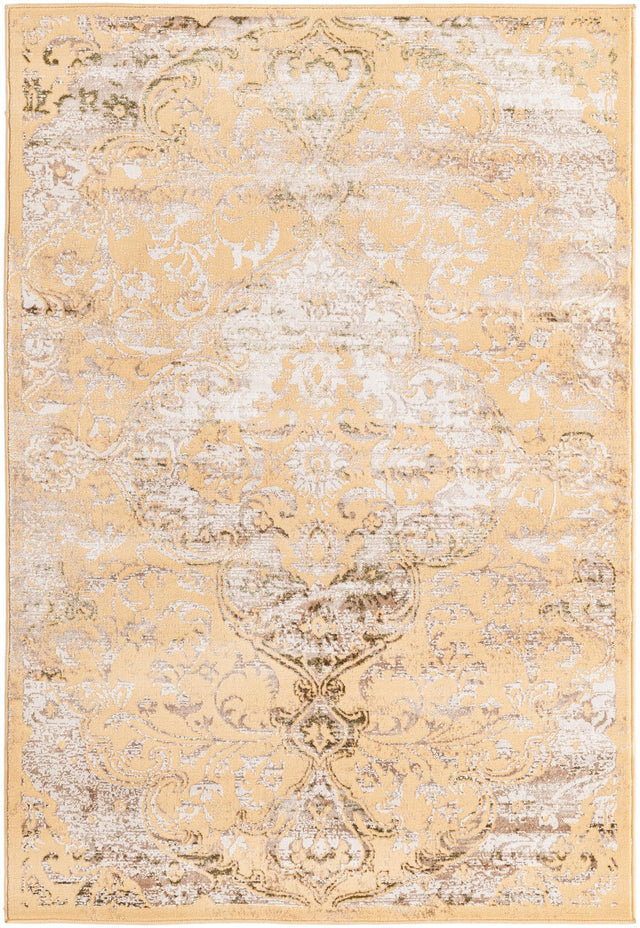 Yellow 4' x 6' Highbury Rectangle Area Rug 60% Polypropylene & 40% Polyester With Jute Backing Vintage Distressed Traditional Carpet for Sale at Rug Engine